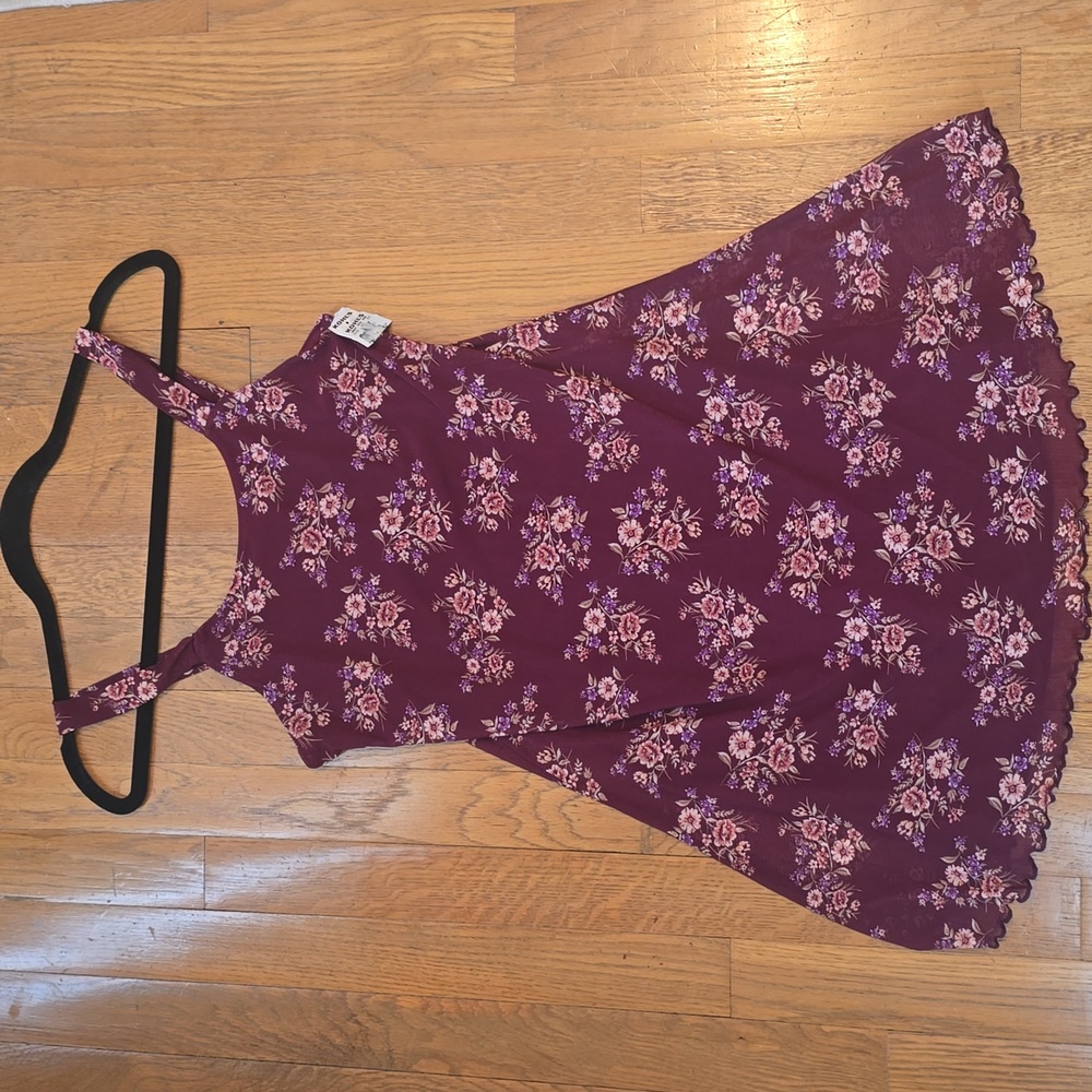 KNIT WORKS BRAND GIRL'S BURGUNDY LINED FLORAL SUNDRESS SIZE LARGE 14